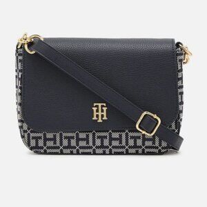 Tommy Hilfiger Maxine Flap Monogram Crossbody Sling Bag - Black